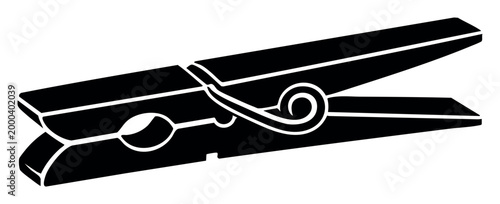 Clothespin graphic showing a wooden peg with a spring mechanism, used for hanging and air drying clothes