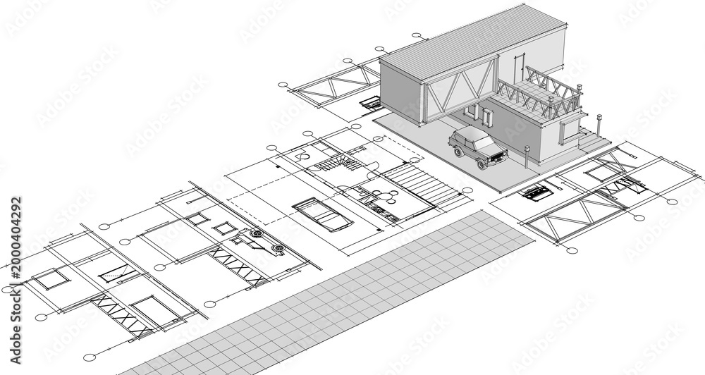 Fototapeta premium house with consoles plan 3d illustration