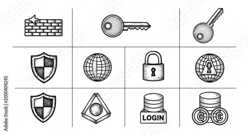 Security Icons Collection Hand Drawn Style.