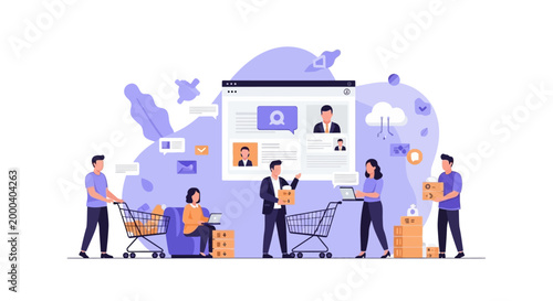 Online shopping concept, people buying goods, e-commerce, delivery, digital marketing, customer service