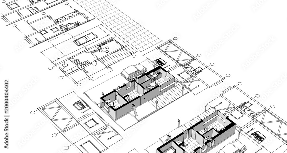 Fototapeta premium house with consoles plan 3d illustration 
