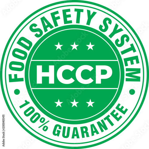HACCP food safety system guarantee seal green circular emblem for quality control and compliance in food industry isolated on white background