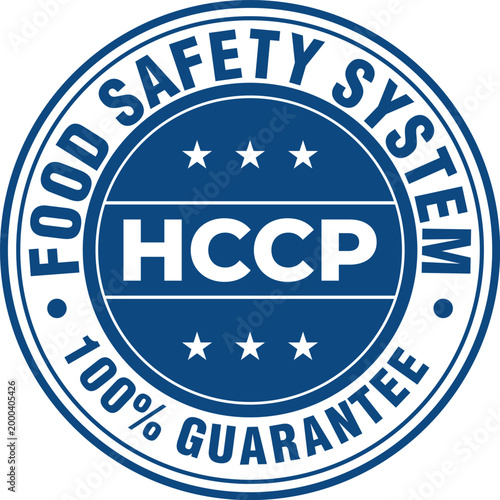 HACCP food safety system guarantee seal circular badge for quality control and compliance in food industry isolated on white background