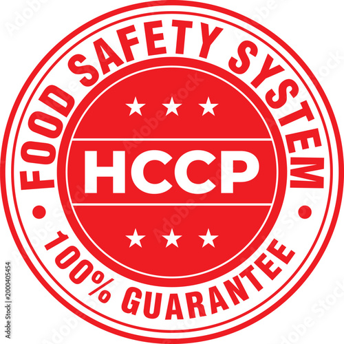 HACCP food safety system guarantee seal a red and white circular emblem for quality control and compliance in food industry isolated on white background