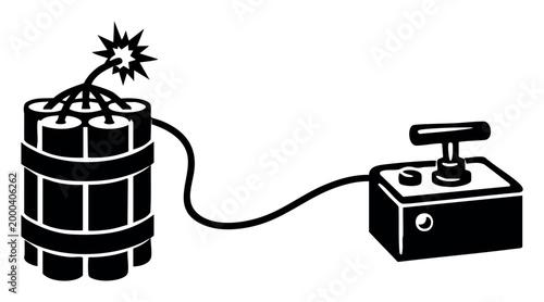 Dynamite sticks with fuse and detonator box, representing threat, destruction, and the idea of a looming blast