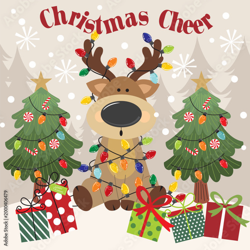 Christmas Reindeer with Holiday Lights Illustration