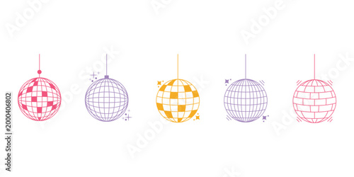 Colorful disco ball icon set illustration for party and dance