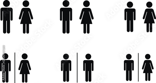 Photos Set of male and female restroom and gender symbols with separation lines, minima