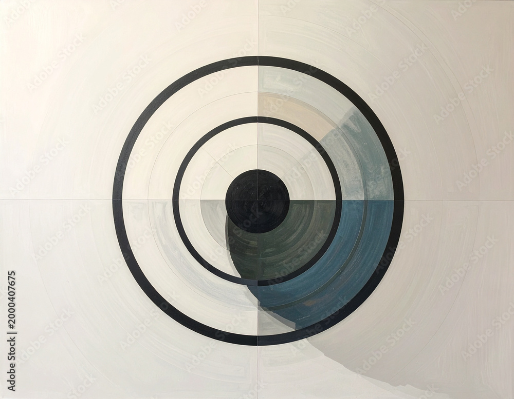 Fototapeta premium Abstract concentric circles geometric painting in cool blue tones