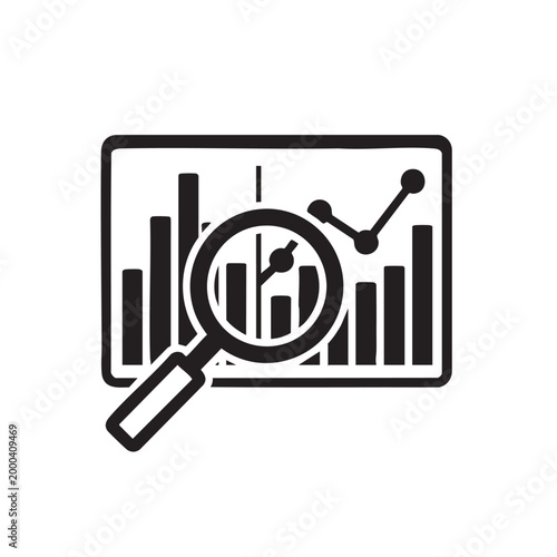 Magnifyingglassexaminingbusinessgraphandstatisticsvectoricon