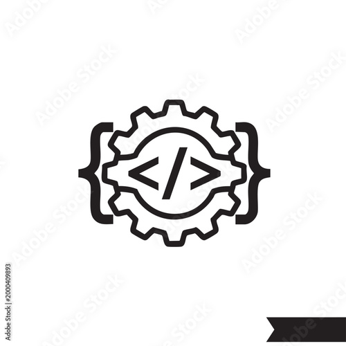 Programming and coding gear icon with curly brackets and gears