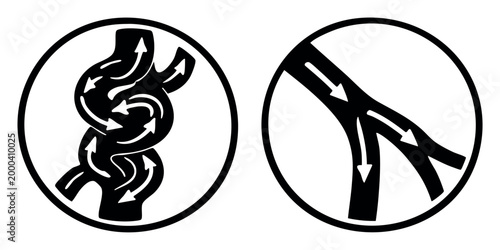 Diagram showing smooth laminar flow in a healthy vessel and turbulent, erratic motion in a narrowed, unhealthy artery