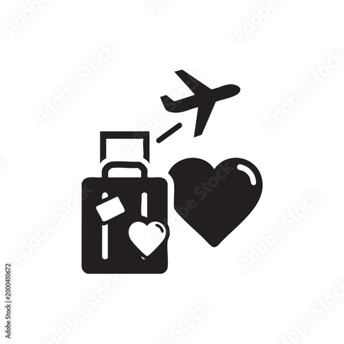 Travel and love concept with suitcase and airplane icon
