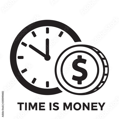 Time is money concept with clock and coin illustration