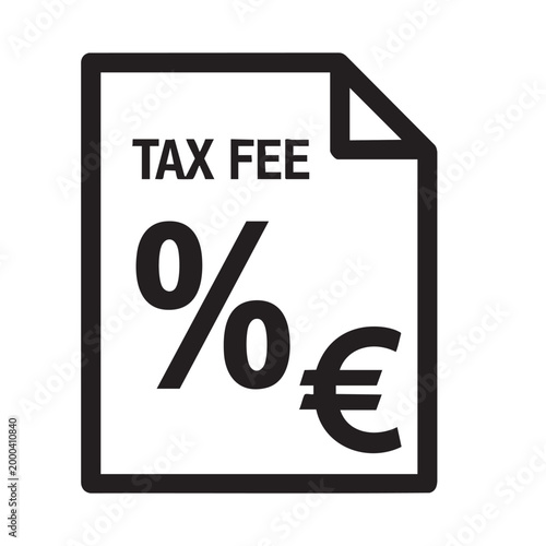 Zero percent tax fee document icon with euro currency symbol