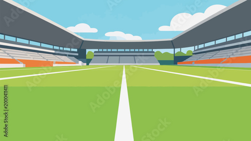 Flat Style Illustration of a Modern Sports Stadium Pitch