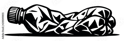 Crumpled plastic bottle graphic highlighting plastic waste impacting ecology and the need for recycling efforts