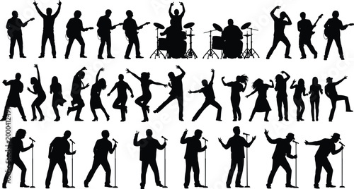 Konstfotografi Music band and dancing people silhouettes set showing live performance concert e