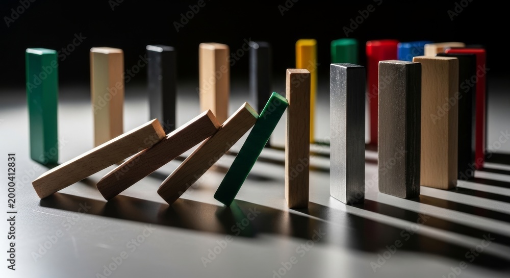 Fototapeta premium Dominoes in a Chain Reaction About to Fall
