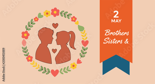 Celebration of sibling love and bond with a heartwarming illustration of brother and sister embracing surrounded