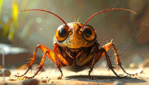 Close-up of a cartoon cockroach with big eyes and a smile