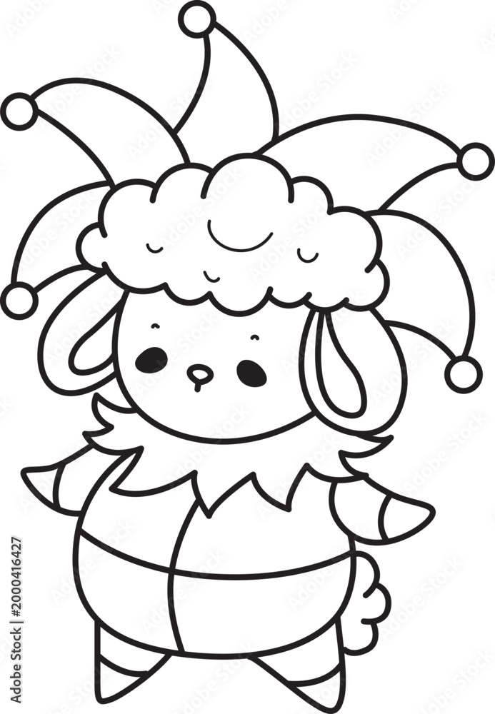Fototapeta premium Coloring pages of Cute sheep hand drawn emotes icon