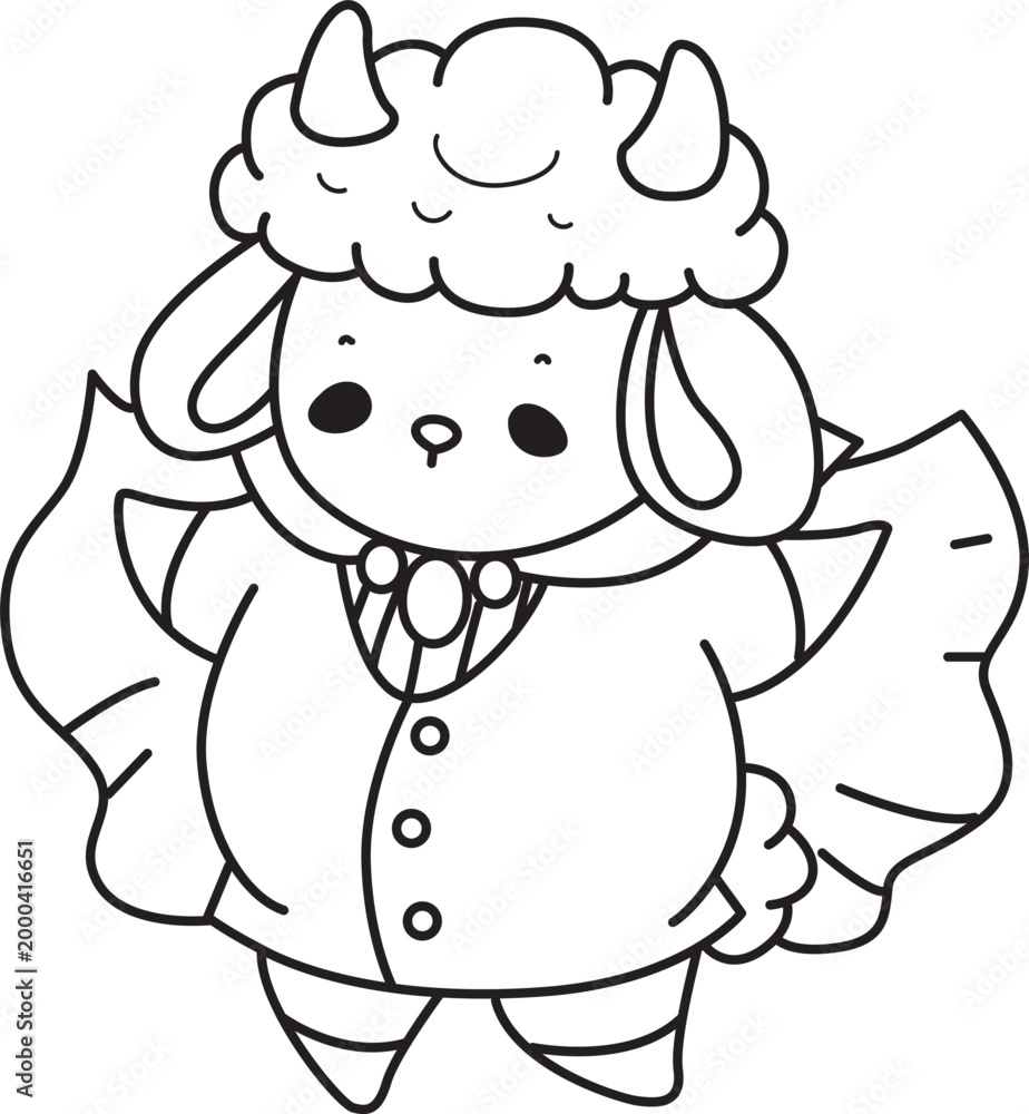 Fototapeta premium Coloring pages of Cute sheep hand drawn emotes icon