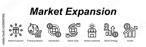 Market Expansion banner web icon vector illustration concept with an icon of Market Expansion, Emerging Markets, Globalization, Global Trade, Market Leadership, Market Strategy, Growth 