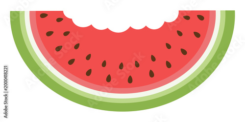 Big bitten watermelon slice with seeds. Fresh juicy summer fruit vector illustration isolated on white.