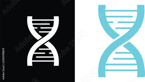 Dna double helix icons in black and cyan.