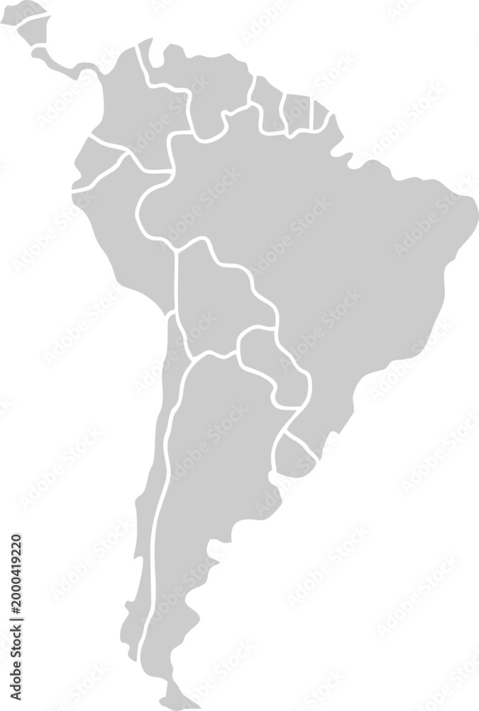 Fototapeta premium South America Map with Rivers and Borders Vector Illustration