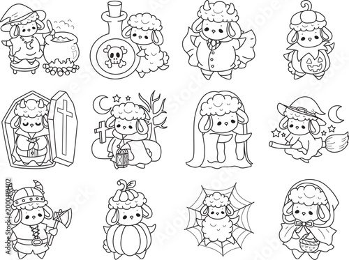 Coloring pages of Cute sheep hand drawn emotes icon