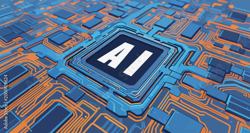 AI Powered Central Processing Unit on Futuristic Circuit Board