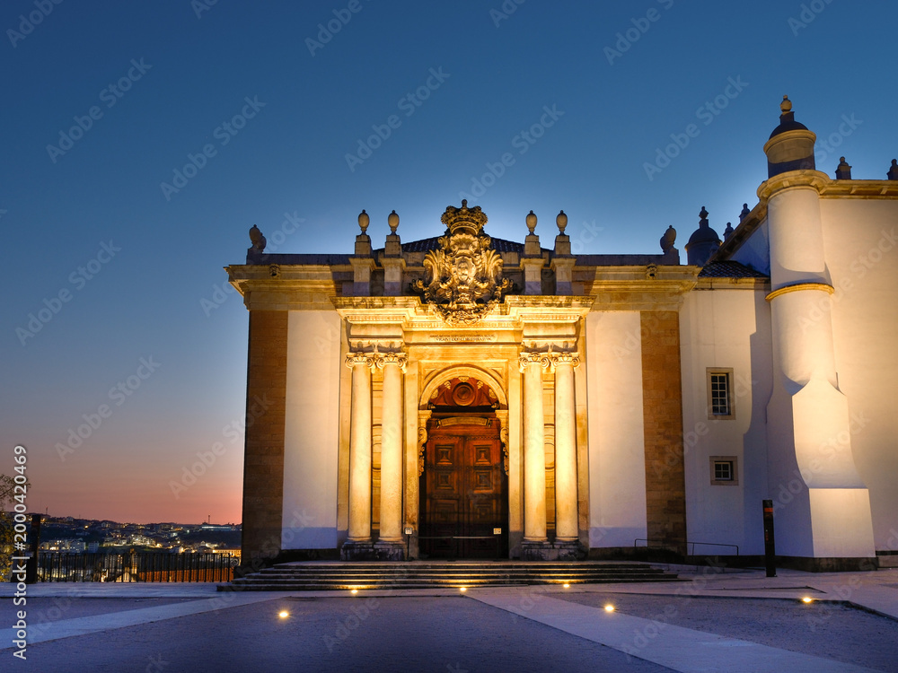 Fototapeta premium Pictures of the Historical Center of Coimbra classified as UNESCO World Heritage, and the University of Coimbra by night. Portugal.