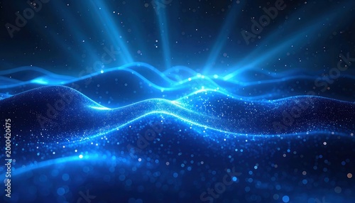 A mesmerizing abstract image showcases flowing blue light waves against a dark background, creating a dynamic and ethereal visual experience.