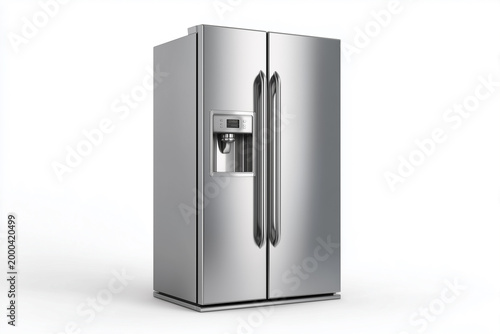 Modern refrigerator with two side-by-side doors made of stainless steel.