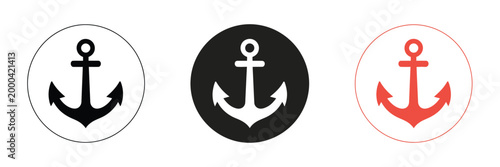 Anchor icon, flat style nautical symbols, marine navigation graphics, ship ocean travel concept, simple vector illustration
