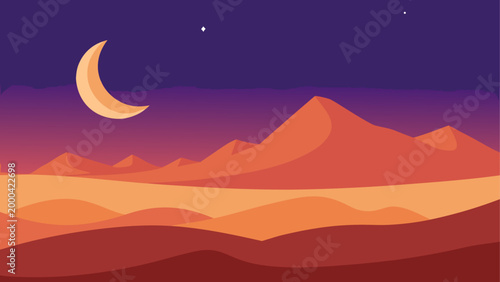 Full moon rising over red mountain range at night