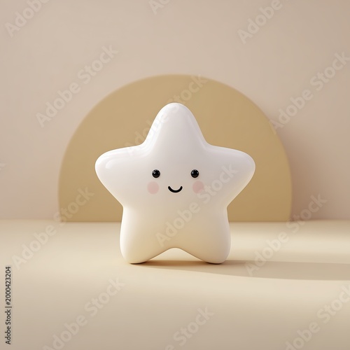 Cute smiling star character on clean minimal background. AI-generated.