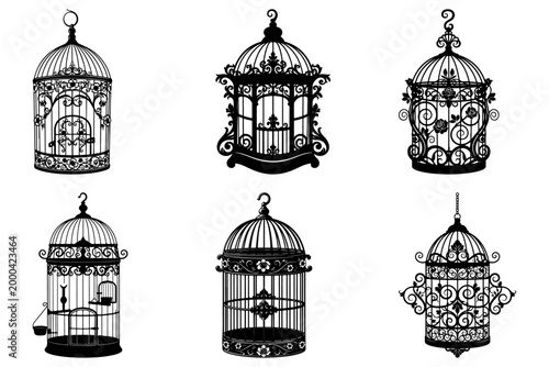Ornate birdcage silhouette vector illustration