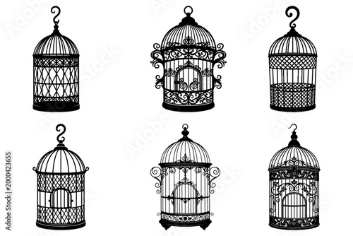 Ornate birdcage silhouette vector illustration