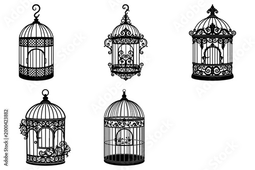 Ornate birdcage silhouette vector illustration