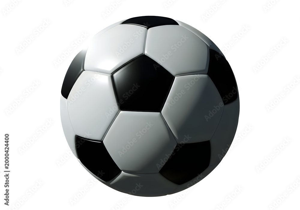 Fototapeta premium A classic black and white soccer ball rendered in 3D with realistic shading and a bright white background