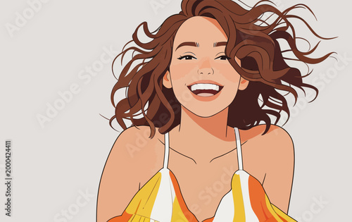 Joyful young woman laughing happily in summer swimwear