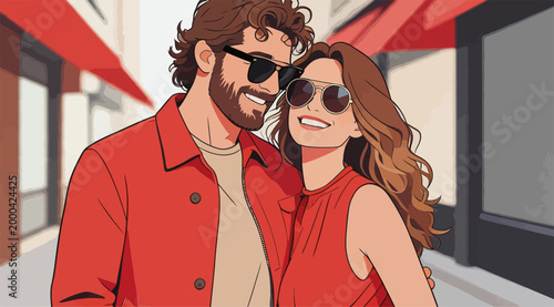 Stylish romantic couple enjoying a city street date