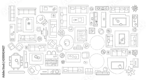 Top view furniture icons set for interior design floor plan