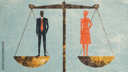 Gender equality and balance concept with man and woman on weighing scale