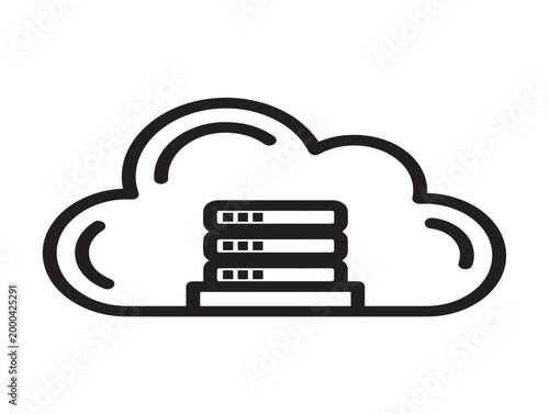 Cloud hosting server icon with data storage, minimalist vector illustration