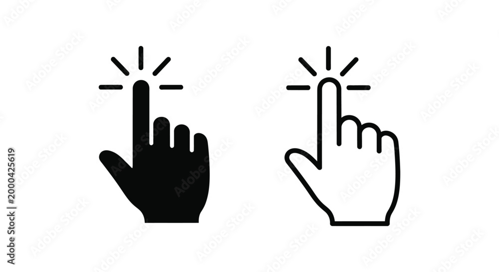 Fototapeta premium A pair of minimalist vector hand cursor icons illustrating click actions for web and digital design