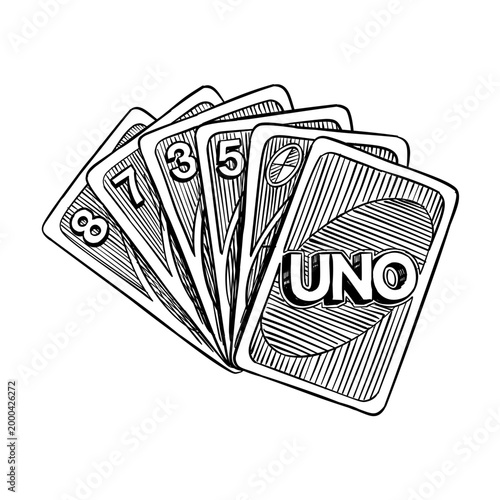 UNO card game vector line art hand drawn illustration